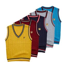 Autumn Boys Sweater Vest Clothes Baby Child Candy Color Knit Waistcoats Cartoon Letter Casual Sweatshirts For Kids Pullovers 240130