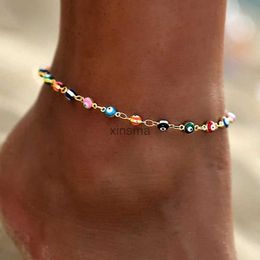 Anklets Bohemian Turkish Evil Eye Anklets For Women Men Round Colourful Beads Leg Chain Anklets Bracelet Summer Beach Foot Jewellery Gifts YQ240208