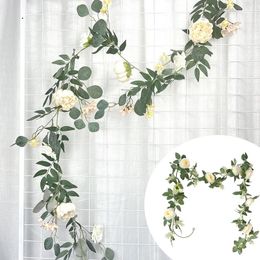 Decorative Flowers Rose Vine Artificial Garland Hanging Silk Greenery For Wedding Party Office Wall Home Decor 2PCS