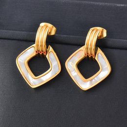 Dangle Earrings KIOOZOL 316L Stainless Steel Blue Pink Acrylic Geometric Drop For Women Gold Colour Fashion Jewellery Accessories 939 KO6