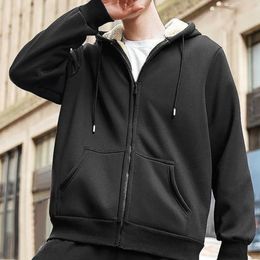 Men Soft Coat Cosy Hooded Men's Winter Thick Plush Drawstring Clre Long Sleeve Cardigan Warm Stylish Outerwear Loose Fit 240127