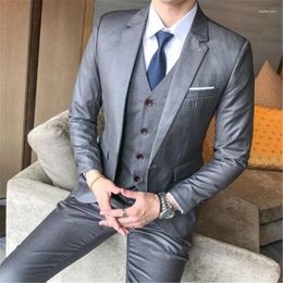 Men's Suits Grey Wedding Men 3Pcs Jacket Pants Vest Notch Lapel Blazer Trousers Groom Tuxedo Bridegroom Custom Made Dinner Party Wear