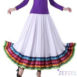 Stage Wear Mexican Spanish Folk Dance Skirt Long Big Swing Full Circle Colourful Stripe Waltz Ballroom Dancing Training Dress