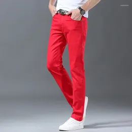 Men's Jeans Denim Elastic Straight Slim White Red Black Cool Trousers For Male Pants Trend Casual Brand Fashion Big Size