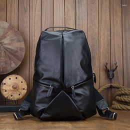 Backpack Simple Nature Genuine Cowhide Leather Shoulder Bag Soft Motorcycle Outdoor Large Capacity Casual Travel For Men