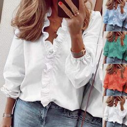 Women's Blouses 2024 Summer Casual Ruffles Ladies Shirt Office Lady Women Floral Long Sleeve Loose Female White Clothing Blusas