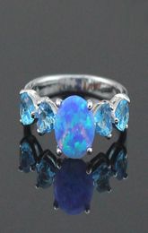 Cluster Rings Fashion Jewelry Blue Fire Opal Stone For Women Size 55 65 75 85 OR8472172363