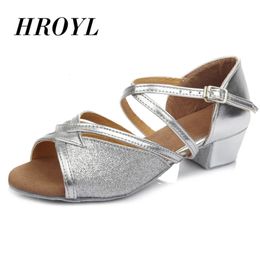 HROYL Children Ballroom Dance Shoes Woman Kids Child Girls Latin Modern Dancing Shoes Girls Shoes Salsa Tango Practise Sandals 240119