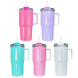 USA Warehouse 25pcs Holographic Glitter Sublimation 20oz Tumbler With Handle Stainless Steel Insulated Travel Shimmer Sippy Cups 240122