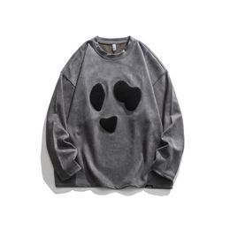 Men's T-Shirts Spring flocking abstract Panda Embroidery suede crewneck hoodie trends for men and women Slouchy baggy top