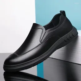 Dress Shoes Men's Spring And Autumn Cowhide Business Casual Leather Black Men Soft Sole Cover For