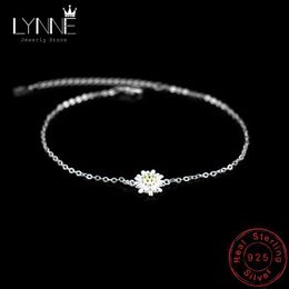 Anklets Hot Sale Fashion 925 Sterling Silver Daisy Pendant Anklets Gold Colour Chrysanthemum Charm Anklet Chain For Womens Jewellery Gift YQ240208