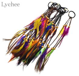 Lychee Boho dreadlock Beads Colorful Feather Elastic Hair Ring Hair Extension Faux Braids Hairwear Jewelry for Men Women3890937