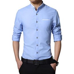 Brand Mens Casual Shirt Long Sleeve Banded Collar Easy Care Collarless Shirts Slim Fit Dress For Men Business 240125