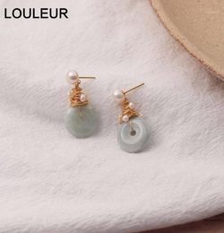 Stud LouLeur Natural Pearl Earrings Elegant Handmade 925 Silver Jade Stone For Women Fashion 18k Gold Jewellery Gift13931341