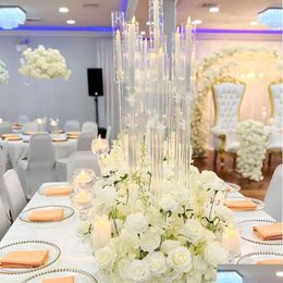 Party Decoration Clear Acrylic Table Flower Stand Centrepiece Cylinder 9 Heads Candelabra For Hall El Restaurant Flowers Shaped Drop D Otbej