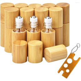 Storage Bottles 12Pcs 5ml Bamboo Roll On Portable Bottle With Stainless Steel Roller Ball Eco-friendly Travel Perfume