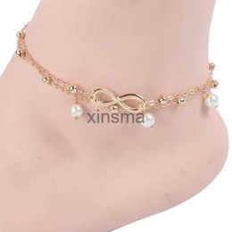 Anklets 2021 Boho Female Double Layered Anklets Barefoot Sandals Imitation Pearl Foot Jewellery Anklets For Women On Foot Ankle Bracelets YQ240208