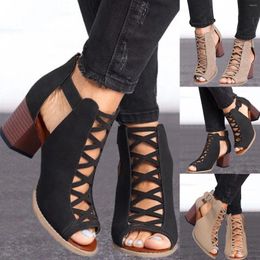 Sandals For Women Breathable Lace Up Shoes Casual Unisex Lightweight Work Open Toe Chunky Heel Cute Walking