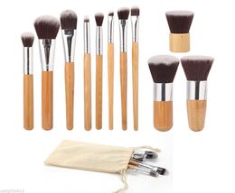 11Pcs Makeup Brushes Cosmetics Tools Natural Bamboo Handle Eyeshadow Cosmetic Makeup Brush Set Blush Soft Brushes Kit With Bag2407142