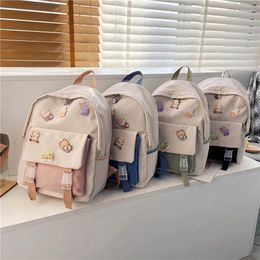 School Bags Fashion Girl's Backpacks 2024 Student Large Quality Cute Solid INS Colour Patchwork Travel Nylon High Kid