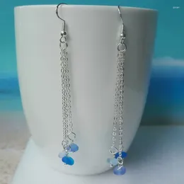Stud Earrings SanLan 12pcs Beach Blue Sea Glass Wedding Jewelry Bridesmaid Gift For Her Birthday