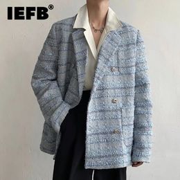 IEFB Double Breasted Mens Coat Loose Thickened Tweed Suit Spring Autumn Casual Korean Fashion Male Blazer 9A6778 240124