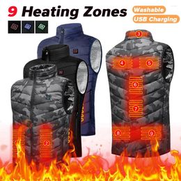 Men's Vests 9 Heated Vest Zones Electric Jackets Winter Jacket Outdoor Sportswear USB Heating Thermal Clothing