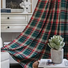 Christmas Window Curtain Red Green Plaid Cotton and Linen Curtains American Retro Country Style Valance Curtains for Kitchen 240118
