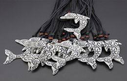 Fashion Wholesale 12PCS/LOT Faux Bone Taino Sun Frog Carving Dolphin Pendants Necklace for men women's Jewellery Amulet gift MN5206297387
