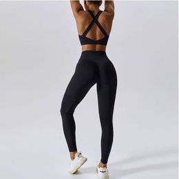 Lu Align Women Gym Set MODITIN Pretty Back Bra and High Waist Seamless Leggings 2 Pieces Workout Tops Tight Pants Running Wear Lemon LL Jogger Lu-08 2024