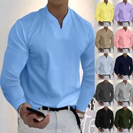 Men's Casual Shirts Men Spring &Winter V Neck Solid Long Sleeve Tee Shirt Top Blouse