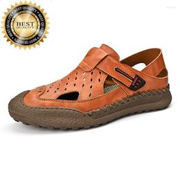 Sandals Handmade Summer Big Men's Size: 38-46 Italian Brand Quality Leather Mountain Camping Fishing Slippers Mans