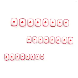 False Nails Simple Style Short Fake Nail Heart Pattern Red And White French Artificial For Women Girls Decoration