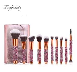 New 10 pieces of diamond inlaid cosmetic brush 10 pieces of makeup suit diamond wrapped with bag beauty tools spot whole5633267