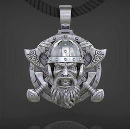 Nordic Jewelry Retro Men Viking Tomahawk Necklace Pendant 316L Stainless Steel Men039s Punk Skull Knight Jewelry7254896