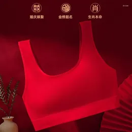 Bras 100-160 Kg Fat Tank Top 5A Grade Antibacterial Red Wedding Celebration Underwear Mulberry Silk Lining Wide Shoulder Bra