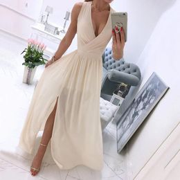 Casual Dresses Elegant Classy Wedding Party High Slit For Women 2024 Temperament Deep V Neck Sleeveless Ladies Woman Clothing