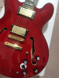 Mahogany fingerboard double Mosaic, transparent red, gold electronic hardware, jade tuners, body semi-hollow double F-holes, in stock