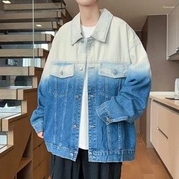 Men's Jackets American Retro Gradient Washed Denim Jacket Couple High Street Causal Loose Oversize Workwear Male Clothes