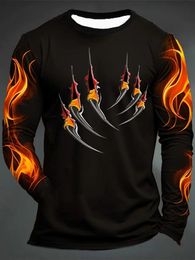 Mens Tshirt Casual 3D Print Fierce Beast Claws Printed Long sleeve Tops Tees Fashion T Shirt Anniversary Gift Clothing 240130