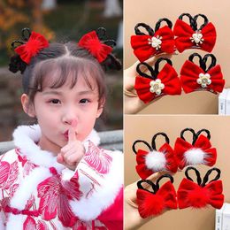 Hair Accessories 2PCS Chinese Style Red Bow Cute Hairpins Children Sweet Headwear Girls Clips Barrettes Hairgrips