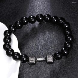 Strand Natural Stone Alloy Dumbbell Barbell Charm Bracelets Black Lava Men Bracelet Jewellery Accessories