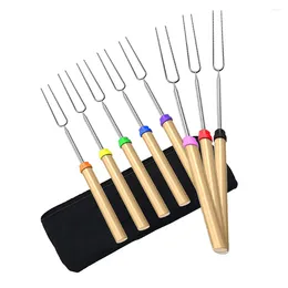 Forks 2 Pcs Barbecue Skewers Stainless Steel Kebab Campfire Grill Stick Cutlery Set For Camping Tools