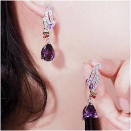 Dangle Chandelier Earrings Qoolady Gorgeous Purple Water Drop Mystical Cubic Zirconia Crystal Mti Color Lady Long Wing Earring Women C Otxxj