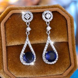 Dangle Earrings French Elegant Royal Blue Teardrop Silver Plated Cubic Zircon Banquet Anniversary Jewellery Accessories For Women