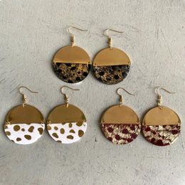 Dangle Earrings Leopard Cowhide Leather For Women Semicircle Metal Stitching Simple Fashion Jewellery Accessories Gift