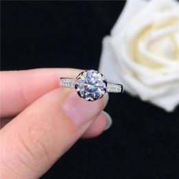 Cluster Rings Solid 14K White Gold AU585 Ring 2CT Diamond Engagement Perfect Birthday Gift Lotus Flower Style Lasting Forever