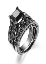 Women Rings Big Black Blue stone Fashion Wedding Ring Sets Engagement Promise bague femme Europe fashion twoinone rings80891296901688