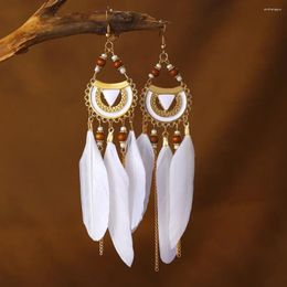 Dangle Earrings Bohemian Ethnic Dream Catcher Feather Long For Women Vintage Hollow Geometric Round Leaf Chain Drop